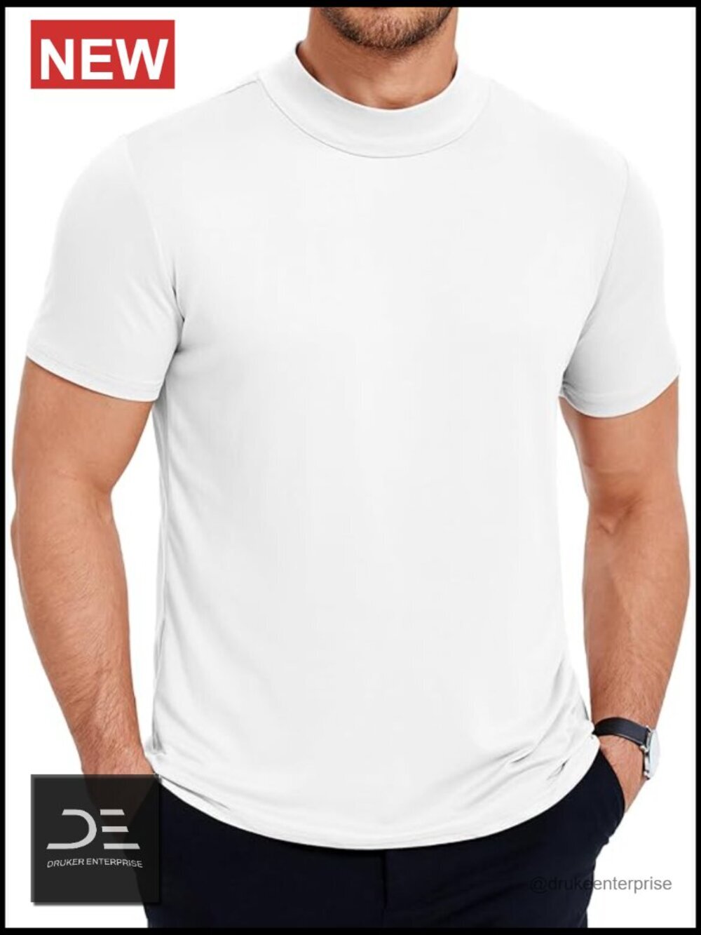 Mock Turtleneck Tee Short Sleeve Slim Fit Pullover Solid Color